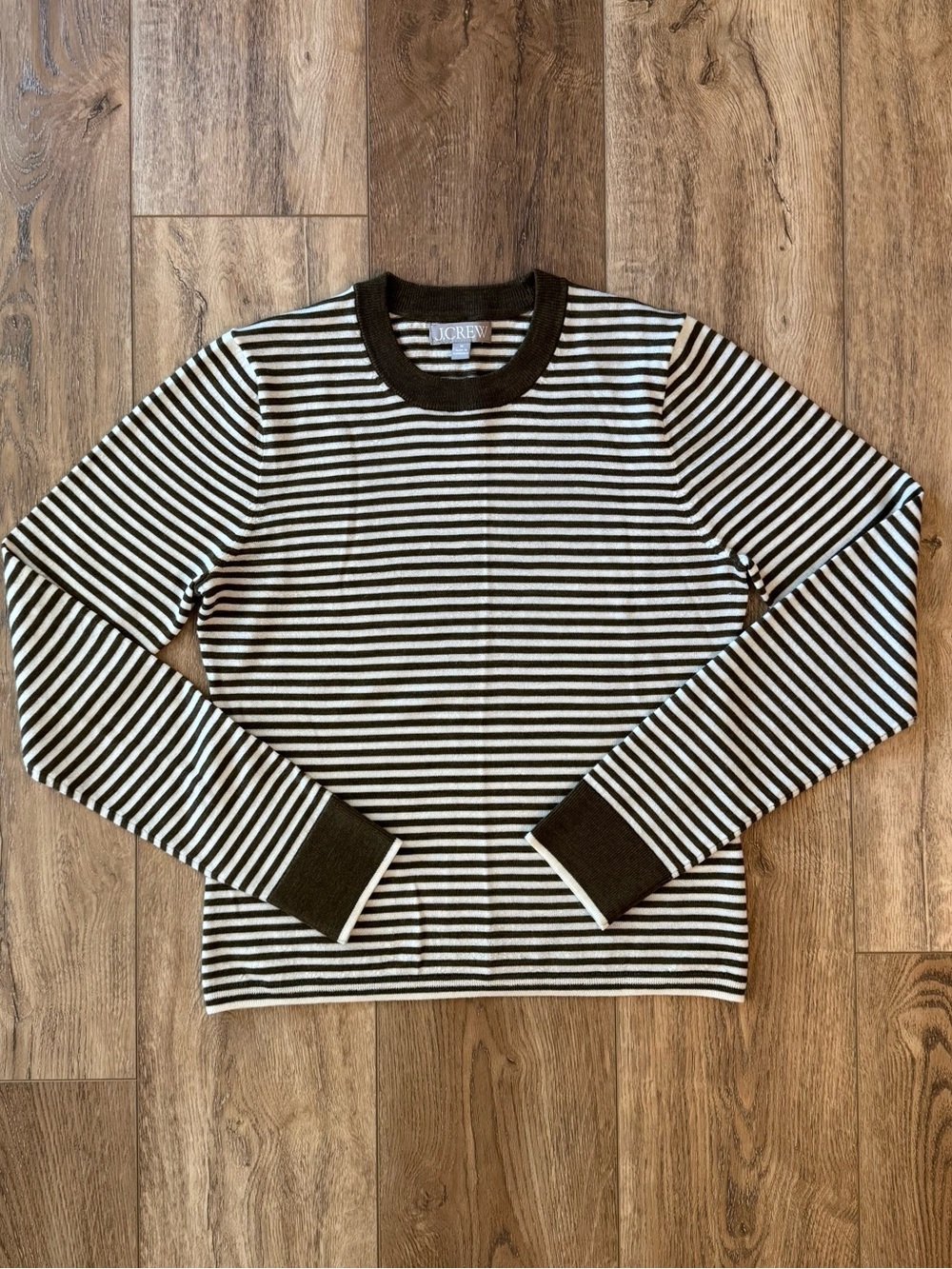 J Crew Caroline Fitted Crewneck Sweater in Striped Merino Wool